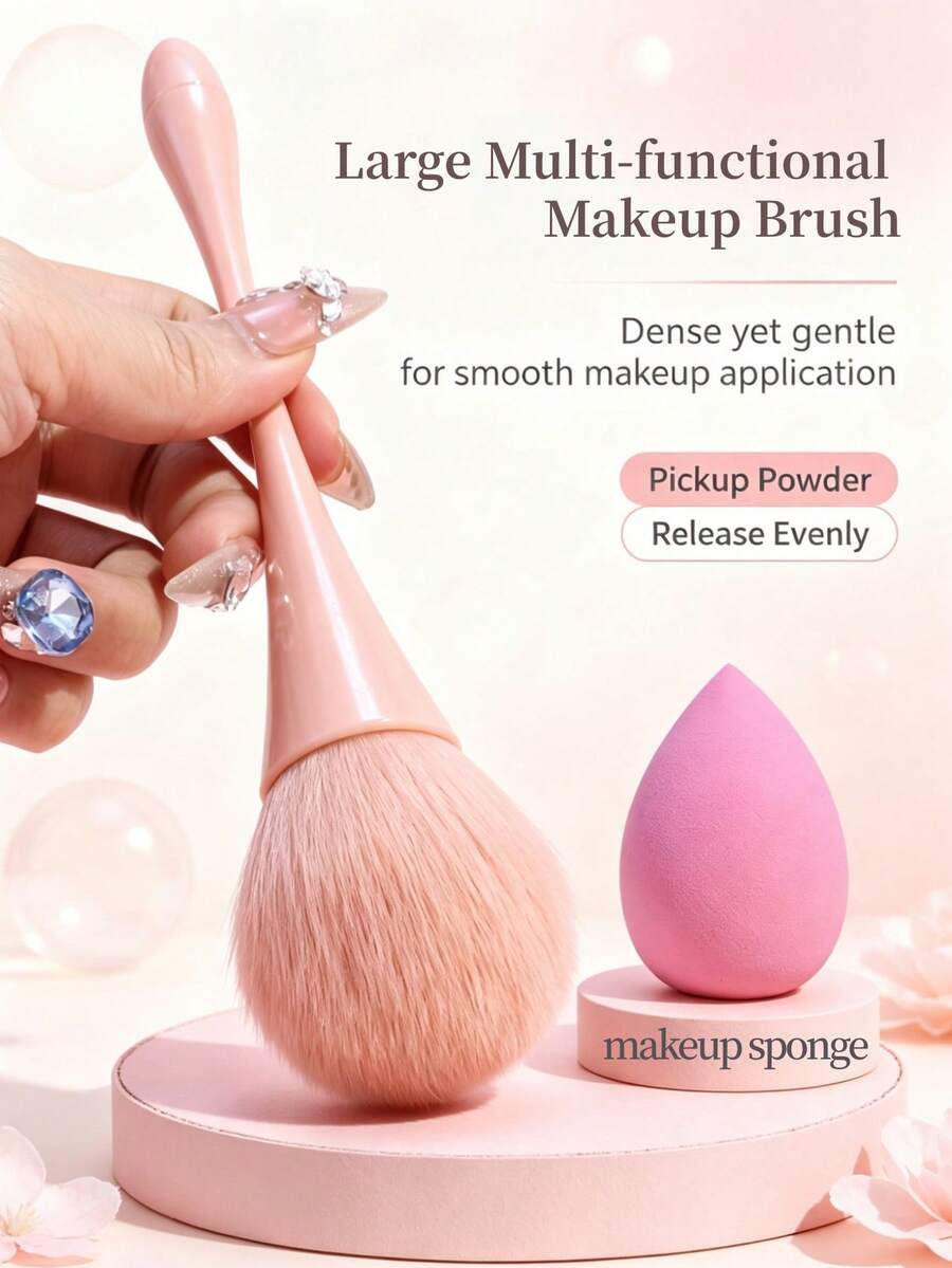 Large Multifunctional Makeup Brush Pink Loose Powder Setting Brush Blush Brush Fluffy Soft Beginner Makeup Tool