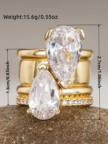 1pc Elegant Cubic Zirconia Ring For Women, Wedding Engagement Party Jewelry, Valentine's Day Gift - 1# - View 8
