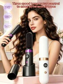 2-In-1 Rechargeable Hair Straightener Brush,Curling Iron,Wireless Portable Hair Straightener With Heating Protection,2-In-1 Hair Straightener With LED Digital Display,Suitable For Dorm,Home,Great Gift Idea,Holiday Essentials,Travel Essentials - Multicolor - View 2