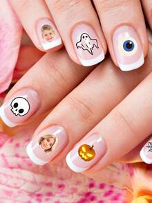 Custom Photo Nail Stickers, Personalized Face And Pet Nail Decals, Halloween Ghost Pumpkin Spider Web Patterns, Waterproof Self-Adhesive DIY Nail Stickers, Halloween-Themed Decorations, Suitable For Women And Girls' Halloween Parties - Multicolor - View 3