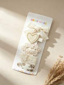 5-Piece Children's Hair Clip Set, Featuring Vintage Lace Bow And Flower Decorations, Sweet Handmade Hair Accessories, Suitable For Babies' Daily Wear. - Multicolor - View 7