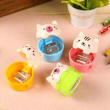 1pc Cute Animal Dual-Hole Pencil Sharpener, Adorable Cartoon Flip-Top Design, Macaron Colorful Shell, With Shavings Box, Manual Pencil Sharpener For Kids, Student Stationery, Back To School Small Prize Gift - Multicolor - View 4
