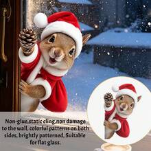1/2pcs Squirrel Christmas Window Stickers, Christmas Squirrel Glass Decals, Vinyl Reusable, Suitable For Living Room And Bedroom Christmas Home Decor - Multicolor - View 9