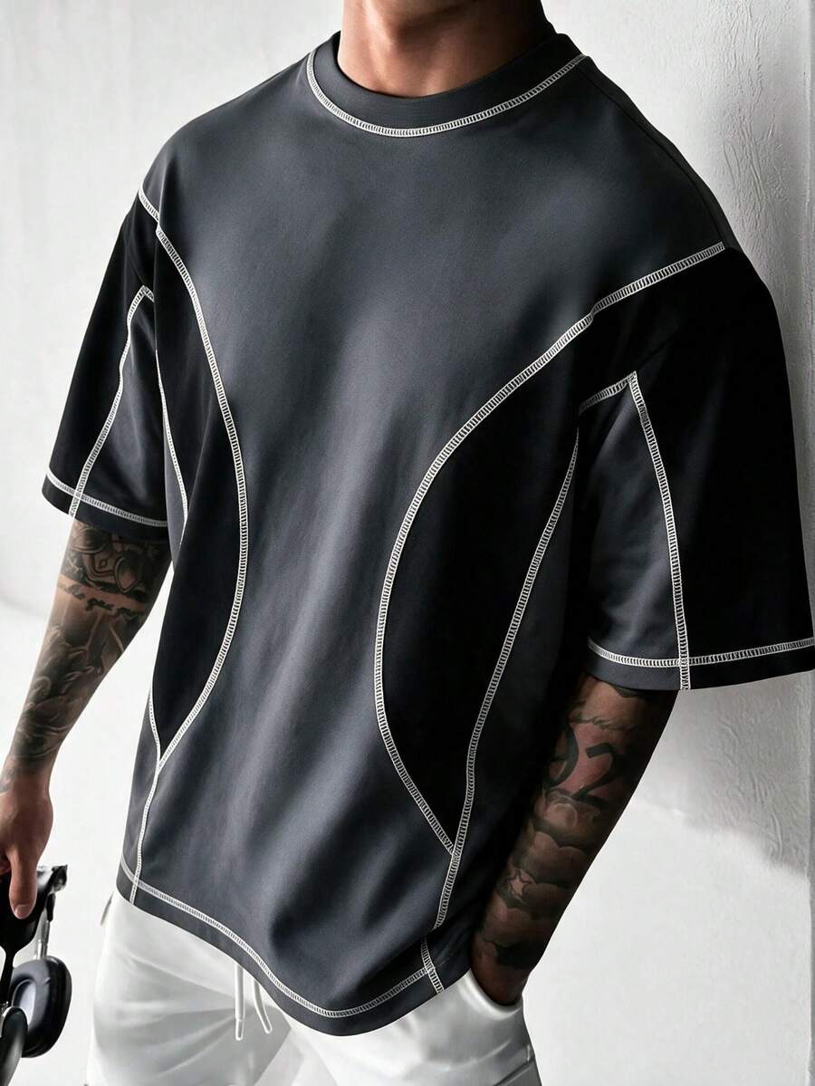 ZYNTH BALENO Men's Summer Fashion Colorblock Patchwork Loose Fit Short Sleeve T-Shirt, Essential For Summer Sports