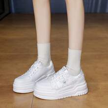 Women's Lace-Up Thick Sole Casual Shoes, Waterproof Design, Suitable For Daily Wear And Special Occasions, Ideal Gift Choice - White - View 6
