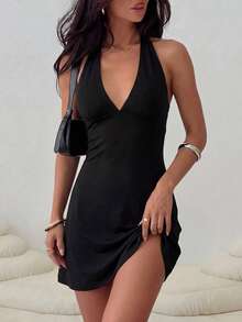 Sexy Fashion Deep V-Neck Sleeveless Mini Dress, Summer New Style, Suitable For Dating And Daily Wear Elegant Black - Black - View 7
