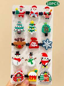 10pcs/Set Kids Christmas Cute Hair Accessories Girls Side Hair Clips Bangs Clips Santa Claus Hair Clips Accessories (Random Color) - Multicolor - View 2