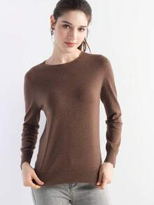Women's Crew Neck Merino Wool Sweater Fall Winter Sweater Classic Vintage Cable Long Sleeve Knit Pullover Autumn Outfit For Women Fall Winter Clothes - Brown - View 8