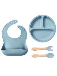 Infant Silicone Feeding Utensils, Christmas Style Customizable Name, Christmas Gift, Bib, Plate, Bowl, Fork & Spoon - Multicolor - View 8
