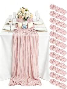 12/6/3Pcs Cheesecloth Table Runner Spring Decor 10ft Boho Gauze Cheese Cloth Runner For Easter Tea Wedding Party Baby Bridal Shower Birthday Table Decorations - Multicolor - View 3