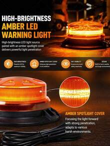 GLANBERT 1pc Truck LED Mini Top Light 12-24V Universal Cigarette Lighter Plug Powered Patrol Light Work Light Suitable For Forklifts And Trailers - Magnetic Flashing Warning Light - View 4