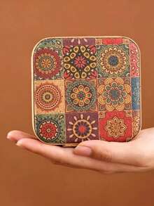 1pc Portable Vintage Jewelry Box, Fabric Storage Case For Earrings And Necklaces, Small Jewelry Organizer - Multicolor - View 3