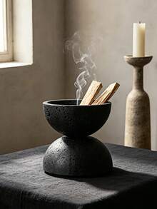 1pc Wabi‑Sabi Double‑Tier Hemisphere Incense Burner, Textured Smudge Bowl, Aroma Holder For Meditation Tabletop Home Room Decor - Stone Ball - View 6