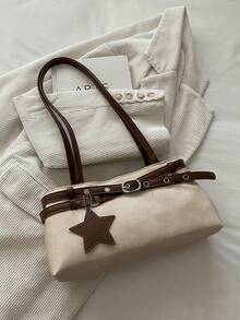 New Fashion Belt Decor Handbag & Shoulder Bag, Suitable For Party, Gathering, Outing, Vacation, Shopping And Daily Use, Can Store Coins And Phone - Beige - View 4