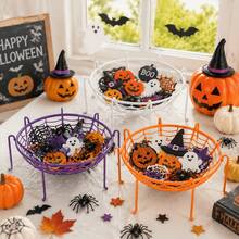 4pcs Halloween Round Storage Baskets Desktop Decorations Spider Web Style Storage Baskets For Halloween Parties, Evening Gatherings, Tabletop Ambiance, Random Colors - Multicolor - View 3