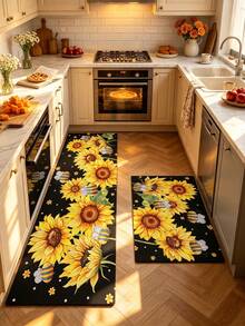 1/2pcs Autumn Floor Mat, Vintage Sunflower Pattern, Diatomaceous Earth Mat, Super Absorbent, Non-Slip, Perfect For Bathroom, Kitchen And Dining Room, Quick Drying, Perfect Gift For Home Decor And Bathroom Mat, Holiday Gift! - Multicolor - View 1