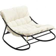 Outdoor Rocking Chair, Comfortable Cushioned Lounge Chair For Indoor & Outdoor, Supports 400 LBS, Beige - Beige - View 2