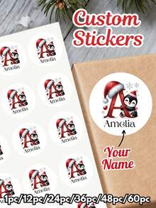 Customizable Personalized Round Christmas Stickers, Customizable Text Christmas Stickers, Available In 1/12/24/36/48/60pcs Set, Suitable For Christmas Gift Box Packaging, Envelope Sealing, Candy Bags, Party Favors And DIY Holiday Decoration - Multicolor - View 1