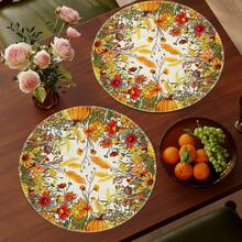 1/4/6pcs Autumn Collection Colorful Wildflower Pumpkin Hand-Painted Pattern Placemats, Suitable For Home Kitchen, Made Of Polyester Fiber, Kitchen Table Decoration, And Party Scene Decoration - Multicolor - View 5