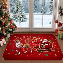 1PC Welcome Doormat With Santa Claus And Reindeer Pulling Sleigh Pattern And "It's The Most Wonderful Time Of The Year" Text | Suitable For Room Decor, Floor Mat, Bedroom Carpet, Kitchen Mat, Home Decor, Entryway Mat And Bathroom Mat. Christmas Home Decor, Perfect Christmas Gift, Suitable For Winter Use - A - View 7