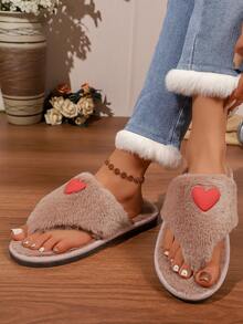 Women's Beach Fluffy Fuzzy Flip Flops, Plush Slippers For Bedroom And Home, Autumn/Winter Cute Decorative Open Toe Soft Fluffy Slippers - Khaki - View 6