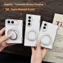 Casing Ponsel Lipat Anti-Kuning Bening Kristal dengan Perlindungan Engsel Pegas, Penyangga Putar 360°, Mendukung Pengisian Daya Nirkabel Magnetik, Kompatibel dengan Galaxy Z Fold 8/Fold 8 Ultra/Fold 7/Fold 6, Kompatibel dengan iPhone Ultra Fold - Clear - View 2