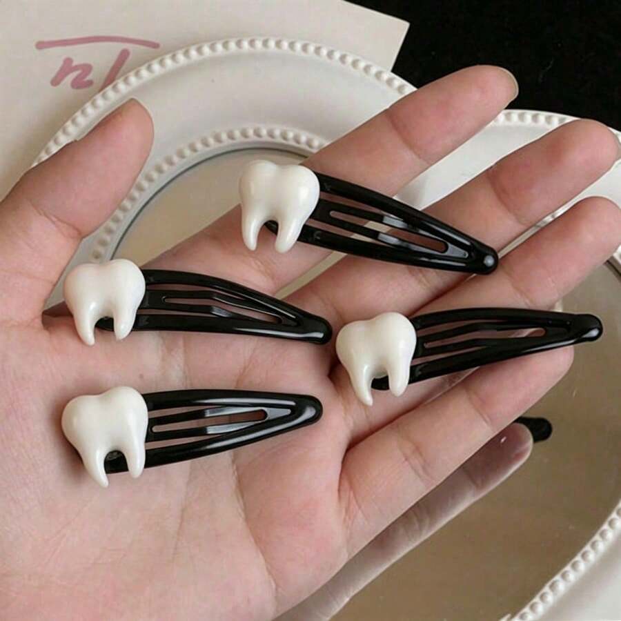 4pcs Cute Cartoon Tooth Hair Clips, Suitable For Daily Wear, School, Outings, Picnics, Fun Photos, Easily Become A Styling Highlight, Hair Clips Hair Claws - Multicolor - View 1