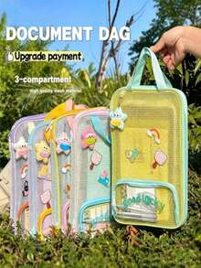 Candy Color Mesh File Bag, Portable Handheld Document Storage Bag, Student School Stationery Organizer - Single Piece - View 3