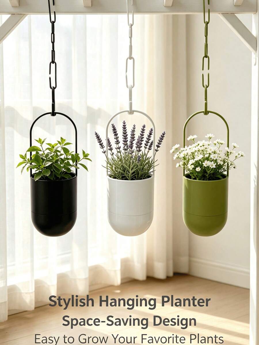 1pc Multi-Color Hanging Planter With Adjustable Chain, Hanging Flower Pot For Home Balcony Outdoor Garden Greenery Planting