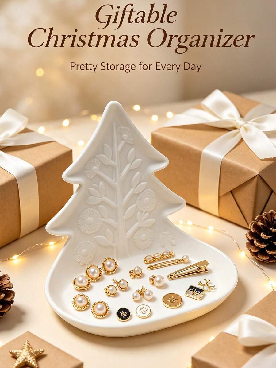 2pcs/1pc Christmas Tree Shaped Plastic Jewelry Tray, Embossed Decorative Trinket Dish, Festive Desktop Ornament For Rings Earrings Necklaces Hair Clips Keys, Vanity Bathroom Entryway Storage, Ideal Holiday Gift - Multicolor - View 1