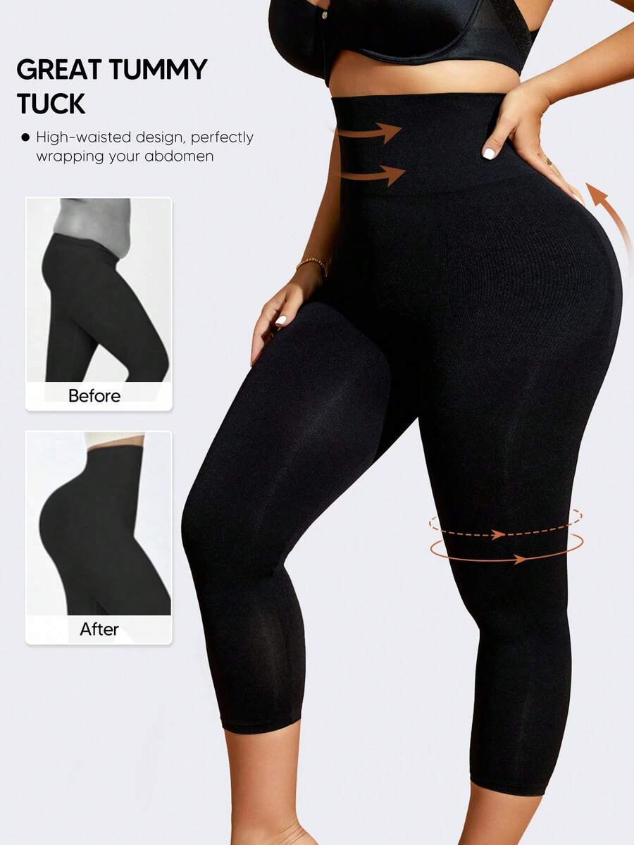 Women's Plus Size High Waist Tummy Control Butt Lifting Shaping Leggings - Black - View 1