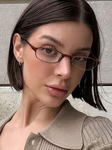 1pc Women's Rectangular Small Frame Clear Lens Glasses, Daily Outfit Decoration, Back To School Essential - Multicolor - View 8