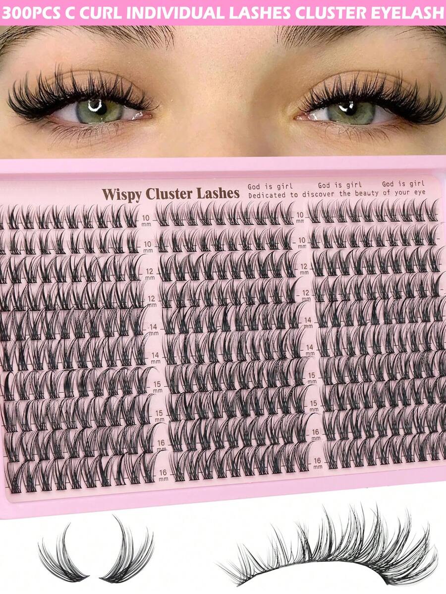 YIDUO 300PCS C Curl Wispy Lash Clusters, Mixed Length 10‑16mm Individual Cluster Eyelashes, Ultra‑Thin Band DIY Lash Extensions For Clean Girl Daily Makeup - Multicolor - View 1