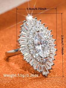 1pc Elegant Cubic Zirconia Ring For Women, Wedding Engagement Party Jewelry, Valentine's Day Gift - 1# - View 6