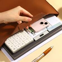 A4 PU Leather Document Holder Portfolio Folder, Large Capacity Handheld Business Briefcase File Organizer For Office School Travel Document Storage - Single Piece - View 5