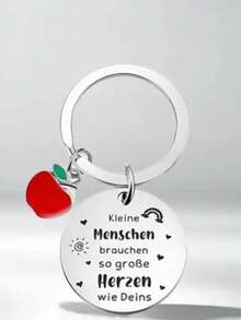 1pc/6pcs/15pcs/24pcs German Engraved Keychain Apple Pendant Thanksgiving Kindergarten Teacher Gift Early Childhood Educator Commemorative Key Hanger - Silver - View 2