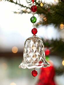 1 Set Red/Crystal Wind Chime Transparent Glass Bell Pendant, Window Decor Light Catcher, Christmas Tree Ornament - Multicolor - View 2