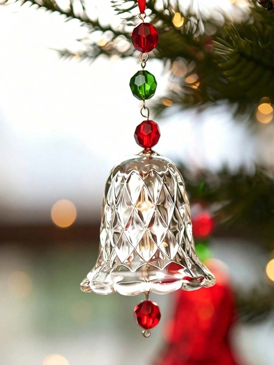 1 Set Red/Crystal Wind Chime Transparent Glass Bell Pendant, Window Decor Light Catcher, Christmas Tree Ornament