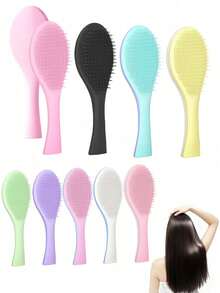 1pc Paddle Detangling Hair Brush, Soft Bristle Hair Comb, Suitable For Wet And Dry Long Curly Hair, Ergonomic Handle Hair Styling Accessory, Home Travel Daily Use - Multicolor - View 1