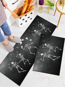 1/2pcs Halloween Floor Mat, Skull Pattern, Autumn Vintage Diatomaceous Earth Mat, Super Absorbent, Non-Slip, Perfect For Bathroom, Kitchen And Dining Room, Quick Drying, Perfect Gift For Home Decor And Bathroom Mat, Halloween Holiday Gift! - Multicolor - View 4