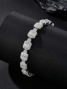 1pc Charming Men's 925 Sterling Silver Moissanite Bracelet, Suitable For Wedding, Proposal, Anniversary Party And Valentine's Day Gift - Silver - View 6