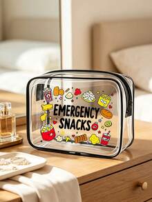 「Emergency Snacks」字母印花 PVC 化妝收納袋，中性旅行化妝與盥洗用品收納包，便攜式收納小包 - 彩色 - 查看 3