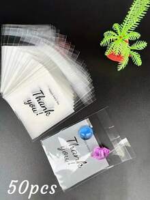 100pcs/50pcs, Multiple Sizes And Specifications, Translucent, Happy Every Day, Thank You Letter Bags, Jewelry Necklace, Earrings, Small Items Storage Bags, Self-Adhesive Sealing Bags, Dust-Proof, Wear-Resistant, Anti-Oxidation Packaging OPP Bags, Suitable For Daily Gatherings And Home Use - White - View 8