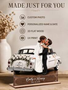 Personalized Name And Date Bride And Groom Car Figurine, Cartoon Portrait Wedding Couple Statue, Custom Appearance Keepsake For Newlyweds, Wedding Reception Decor, Bridal Shower Gift, Anniversary Gift For Couples, Romantic Home Display - Multicolor - View 3
