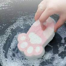 1pc Cute Thickened Dishwashing Sponge, Powerful Stain Removal, Durable Cleaning Tool, Suitable For Household Tableware And Kitchenware, Multifunctional Cleaning Essential,Wood Pulp Expandable Sponge Dish Scrubber - Multicolor - View 4