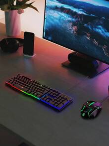1件 K87Pro RGB 背光電競機械手感鍵盤，緊湊型 104 鍵有線薄膜鍵盤與滑鼠組合 - 黑色 - 查看 12