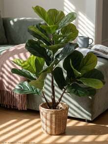 1Pc 85cm/95cm Artificial Fiddle Leaf Fig Tree Stem, Faux Plant For Home Decor, Living Room Office Corner Decoration, Bohemian Style, Wedding Christmas Party Gift, Fake Plants Without Pot - Green - View 1