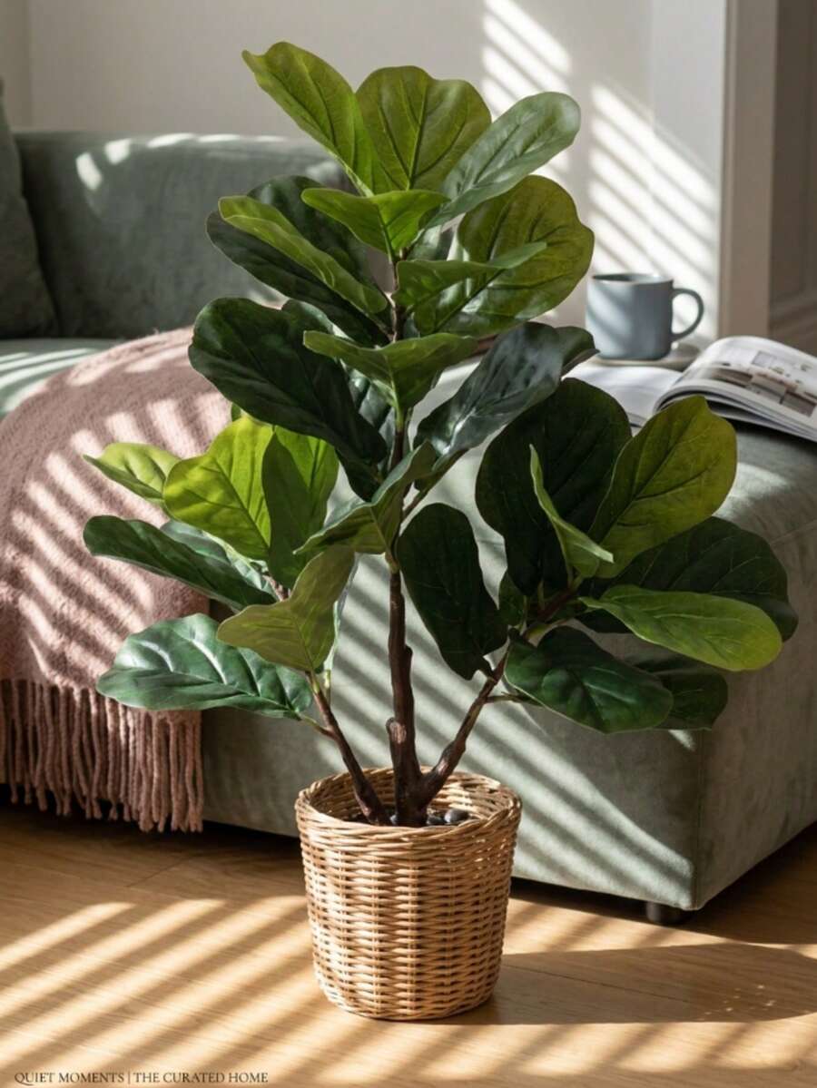 1Pc 85cm/95cm Artificial Fiddle Leaf Fig Tree Stem, Faux Plant For Home Decor, Living Room Office Corner Decoration, Bohemian Style, Wedding Christmas Party Gift, Fake Plants Without Pot - Green - View 1