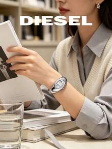 DIESEL DZ5606 Women Silver Quartz Watch Distinctive Oval Logo Case Polished Metal Bracelet Elegant Dress Gift Watch For Women - Silver - View 4