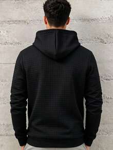 Men's Casual Versatile Solid Color Textured Sweatshirt - Black - View 5